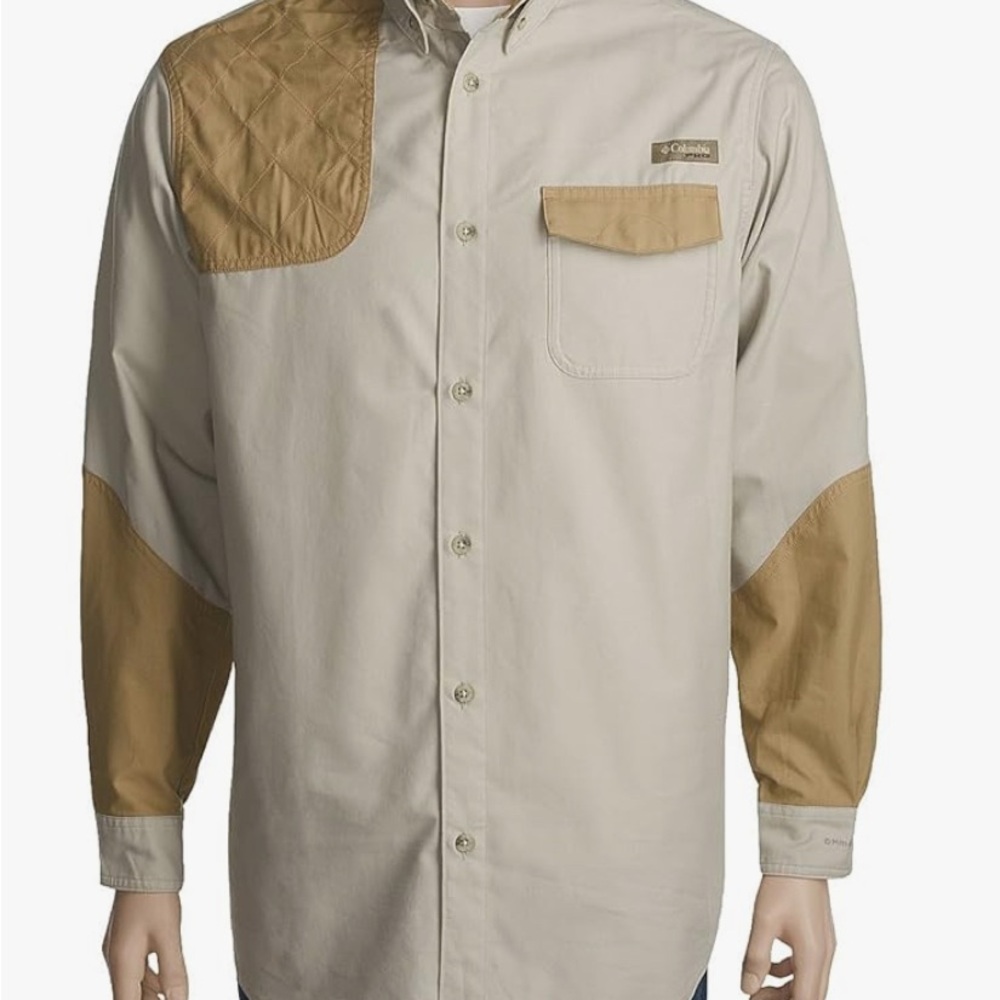 Columbia NWT Men’s Sm Beige Tan On Sleeves Long Sleeve Hunting Shirt BRAND NEW